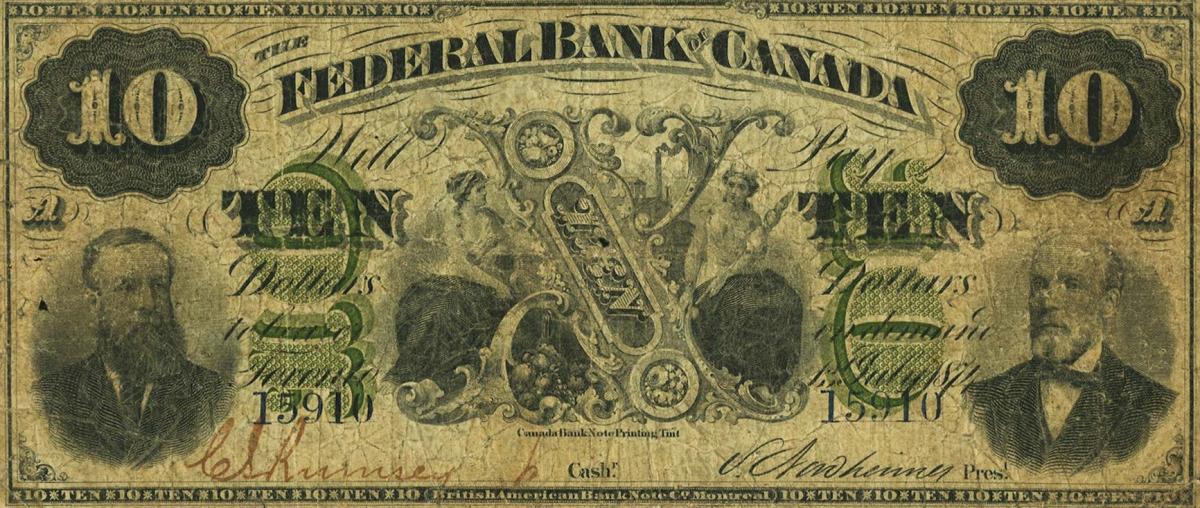 Front of Canada pS1784: 10 Dollars from 1874