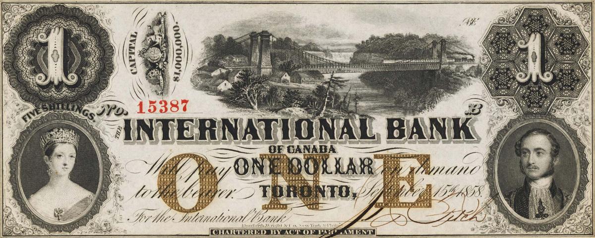 Front of Canada pS1815a: 1 Dollar from 1858