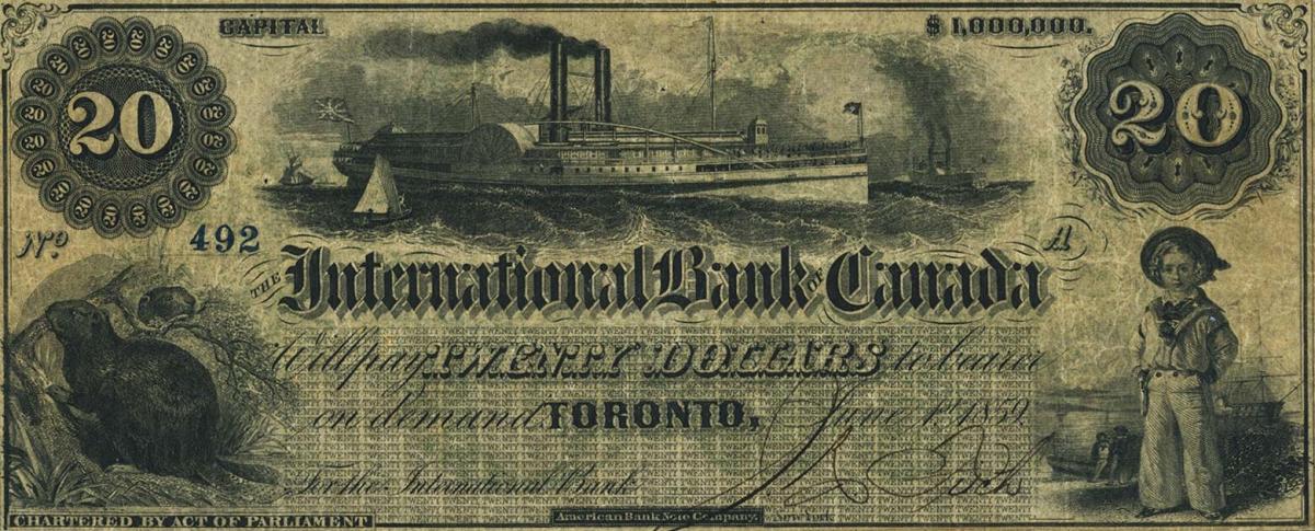 Front of Canada pS1827: 20 Dollars from 1859