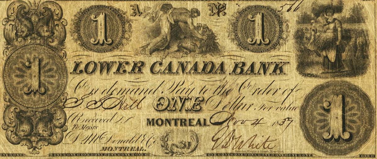 Front of Canada pS1839a: 1 Dollar from 1837