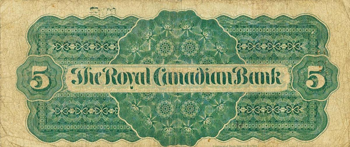 Back of Canada pS1944Ac: 5 Dollars from 1865