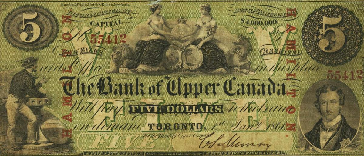 Front of Canada pS2036: 5 Dollars from 1861