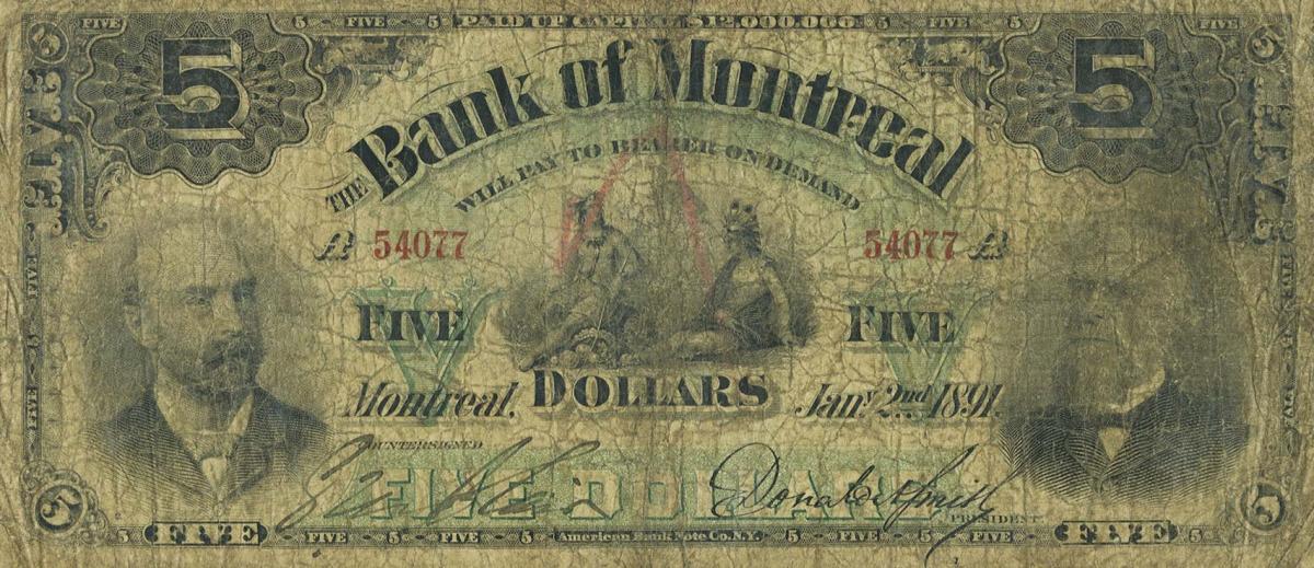 Front of Canada pS522a: 5 Dollars from 1891