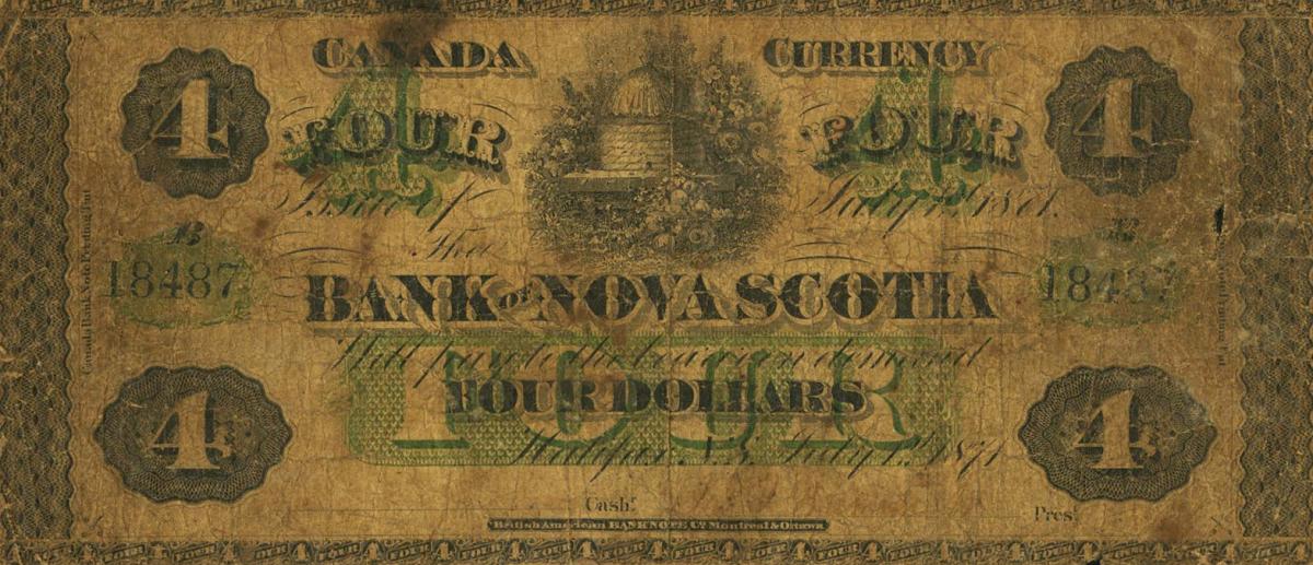 Front of Canada pS616a: 4 Dollars from 1870