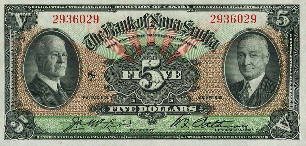 Front of Canada pS632: 5 Dollars from 1935