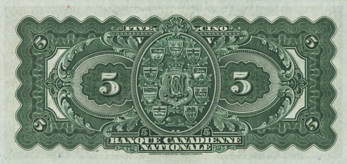 Back of Canada pS706a: 5 Dollars from 1925