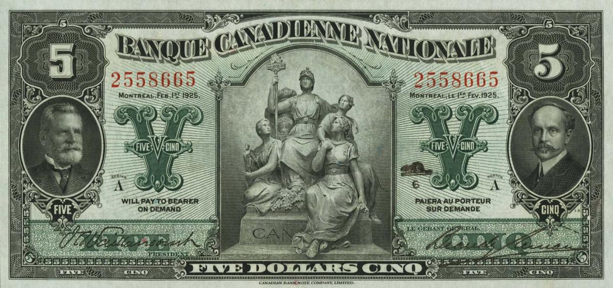 Front of Canada pS706a: 5 Dollars from 1925