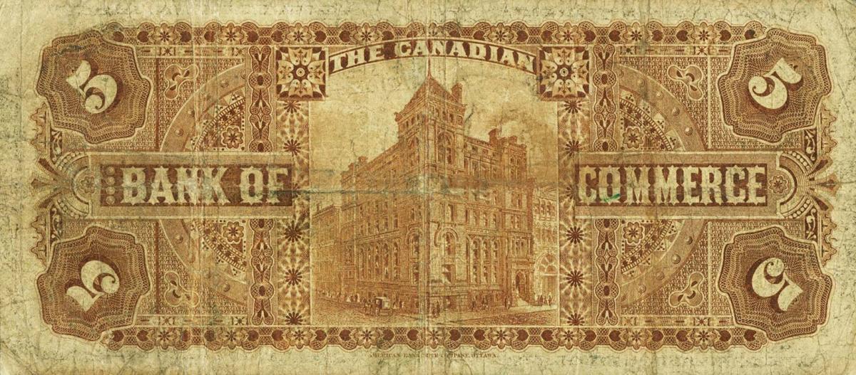 Back of Canada pS960d: 5 Dollars from 1888