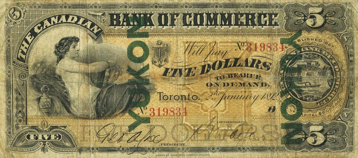 Front of Canada pS960d: 5 Dollars from 1888