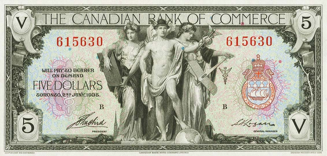 Front of Canada pS970a: 5 Dollars from 1935