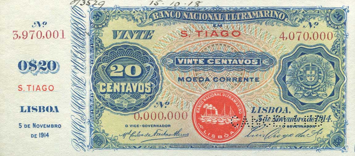 Front of Cape Verde p14s: 20 Centavos from 1914