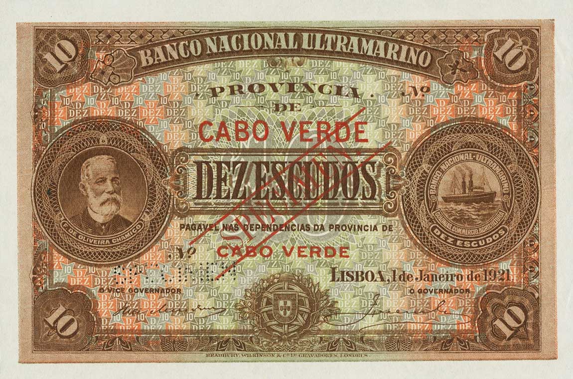 Front of Cape Verde p35s: 10 Escudos from 1921