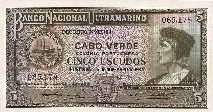 Front of Cape Verde p41a: 5 Escudos from 1945