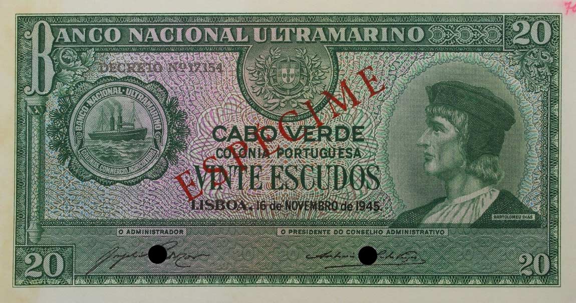 Front of Cape Verde p43s: 20 Escudos from 1945