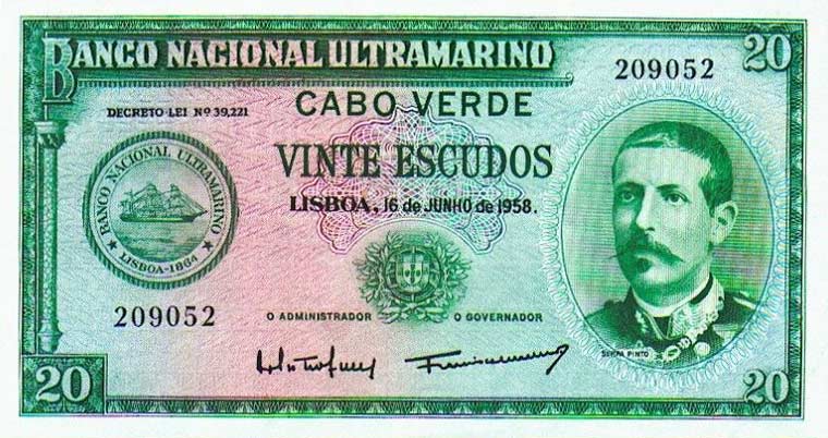 Front of Cape Verde p47a: 20 Escudos from 1958