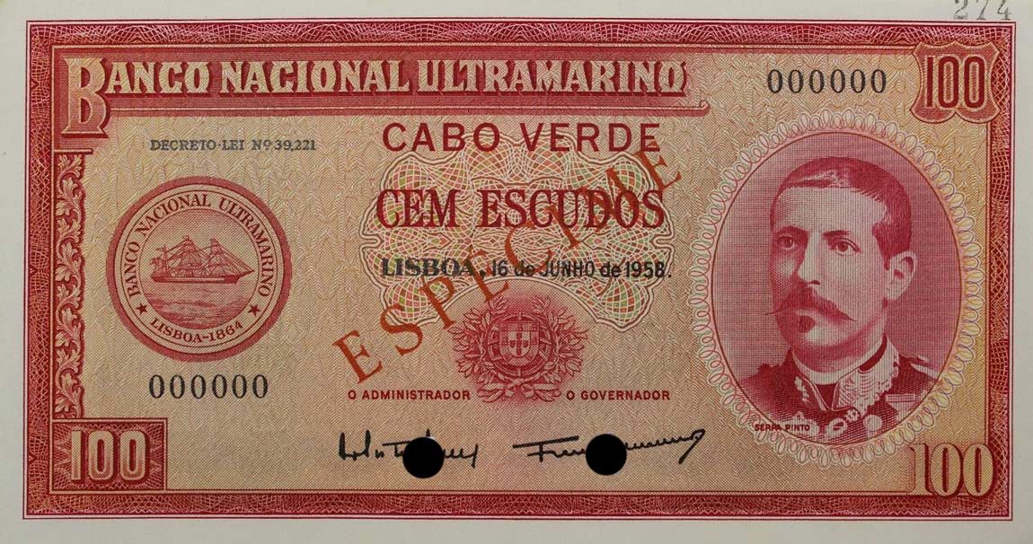 Front of Cape Verde p49s: 100 Escudos from 1958