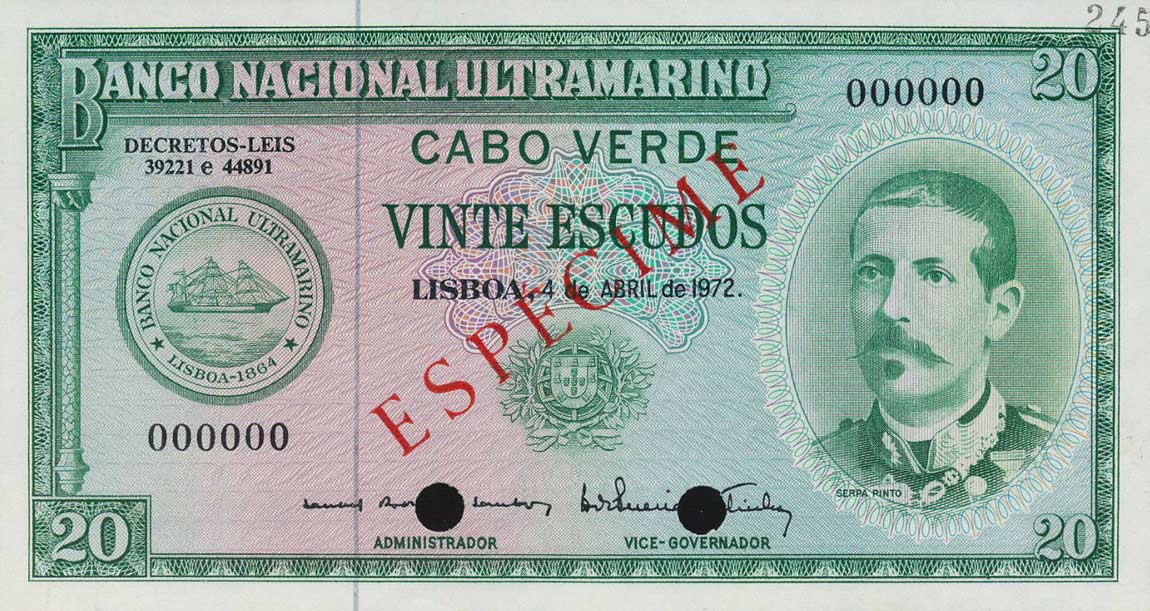 Front of Cape Verde p52s: 20 Escudos from 1974