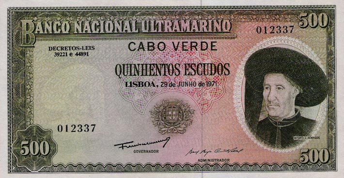 Front of Cape Verde p53Aa: 500 Escudos from 1971