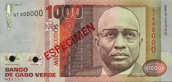 Front of Cape Verde p60s: 1000 Escudos from 1989