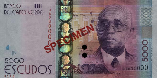 Front of Cape Verde p75s: 5000 Escudos from 2014