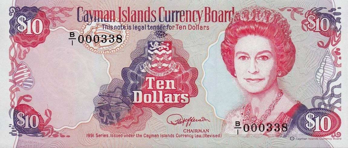 Front of Cayman Islands p13a: 10 Dollars from 1991