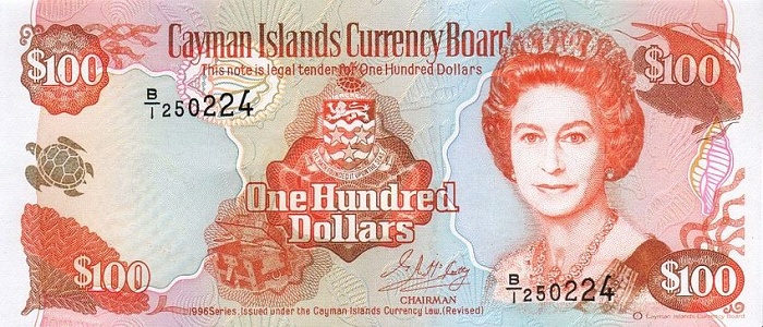 Front of Cayman Islands p20: 100 Dollars from 1996
