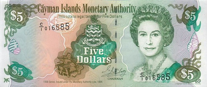 Front of Cayman Islands p22a: 5 Dollars from 1998