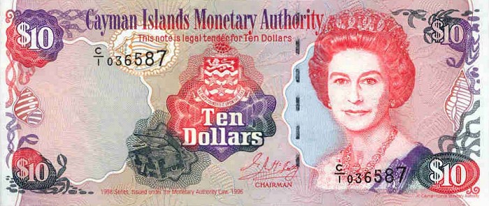 Front of Cayman Islands p23a: 10 Dollars from 1998