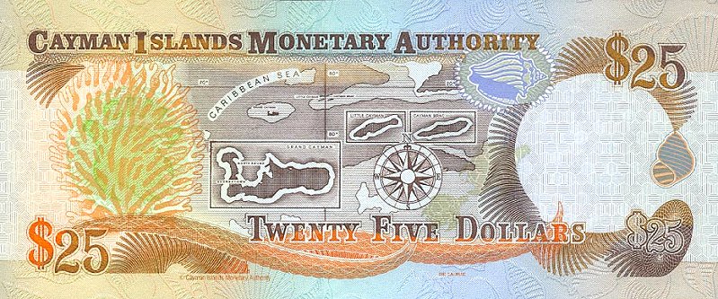 Back of Cayman Islands p24a: 25 Dollars from 1998