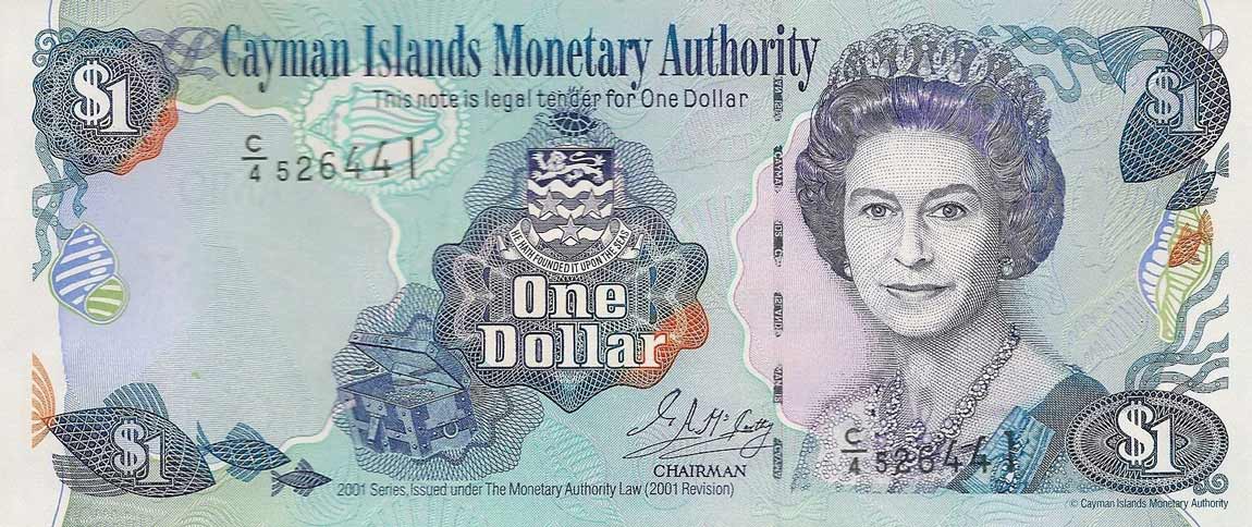 Front of Cayman Islands p26c: 1 Dollar from 2001