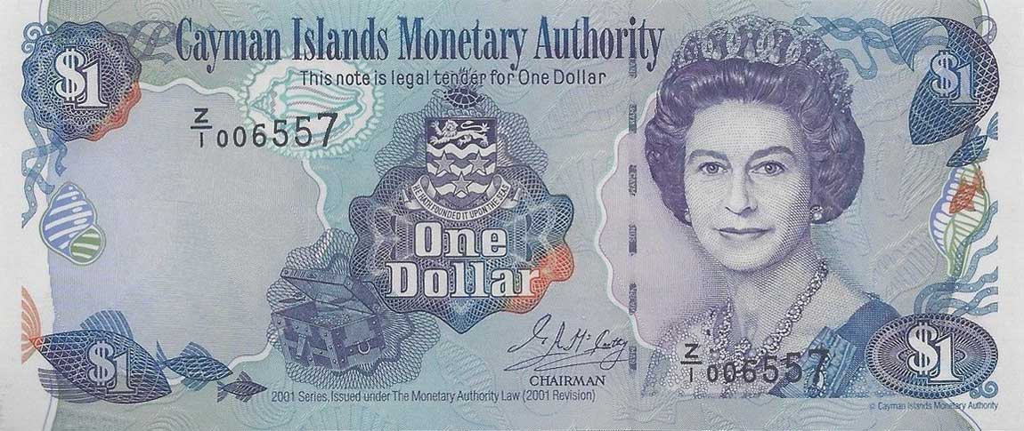 Front of Cayman Islands p26r: 1 Dollar from 2001