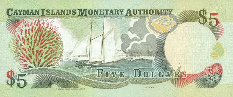 Back of Cayman Islands p27a: 5 Dollars from 2001