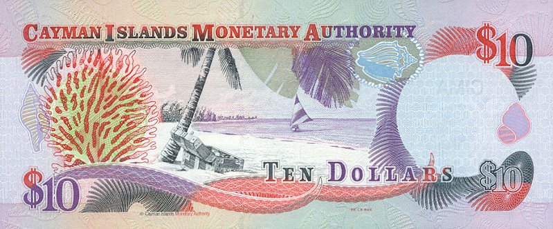 Back of Cayman Islands p28a: 10 Dollars from 2001