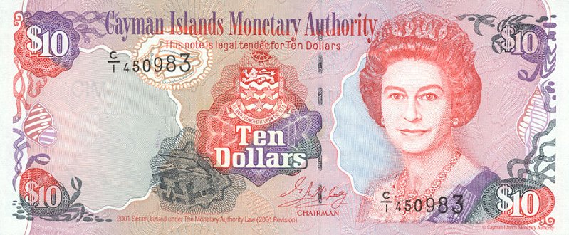 Front of Cayman Islands p28a: 10 Dollars from 2001