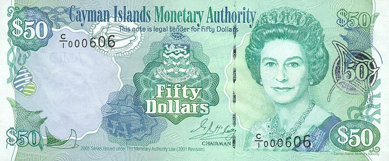 Front of Cayman Islands p29a: 50 Dollars from 2001