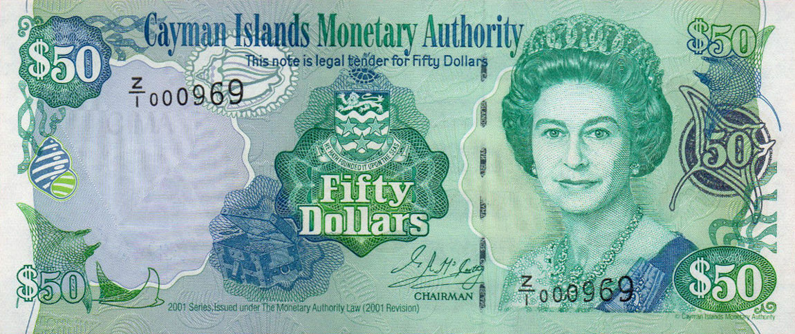 Front of Cayman Islands p29r: 50 Dollars from 2001