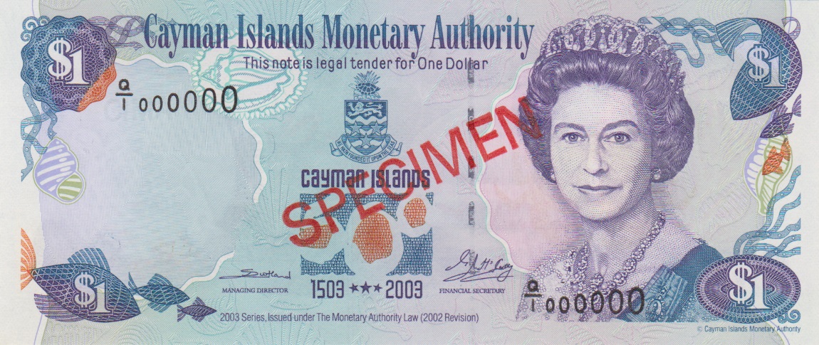 Front of Cayman Islands p30s: 1 Dollar from 2003