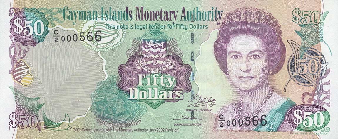 Front of Cayman Islands p32b: 50 Dollars from 2003