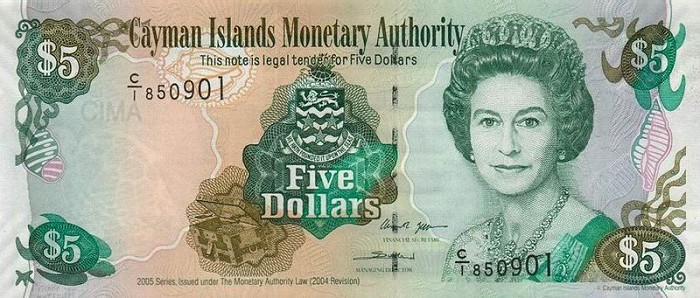 Front of Cayman Islands p34a: 5 Dollars from 2006