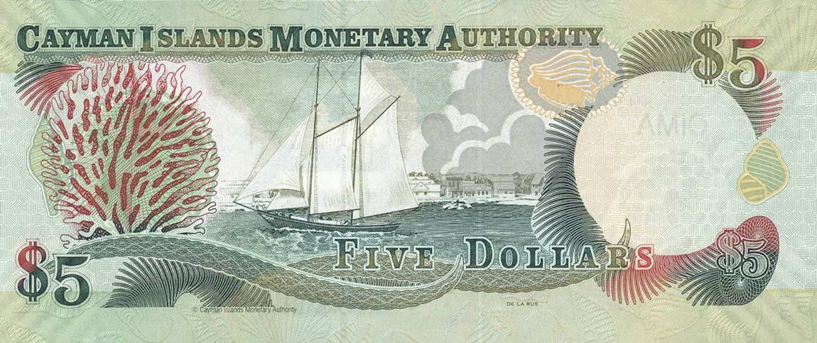 Back of Cayman Islands p34b: 5 Dollars from 2006