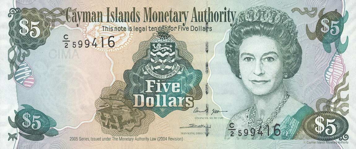 Front of Cayman Islands p34b: 5 Dollars from 2006