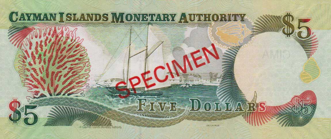 Back of Cayman Islands p34s: 5 Dollars from 2006