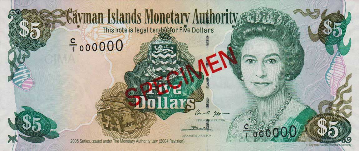 Front of Cayman Islands p34s: 5 Dollars from 2006