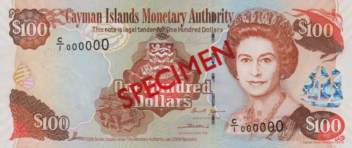 Front of Cayman Islands p37s: 100 Dollars from 2006
