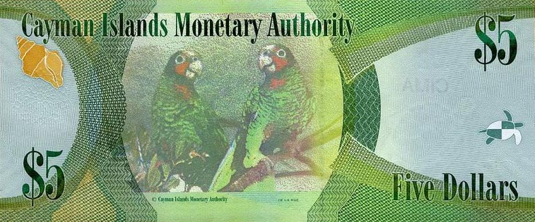 Back of Cayman Islands p39a: 5 Dollars from 2010