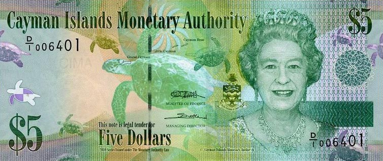 Front of Cayman Islands p39a: 5 Dollars from 2010