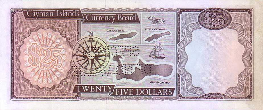 Back of Cayman Islands p4s: 25 Dollars from 1971