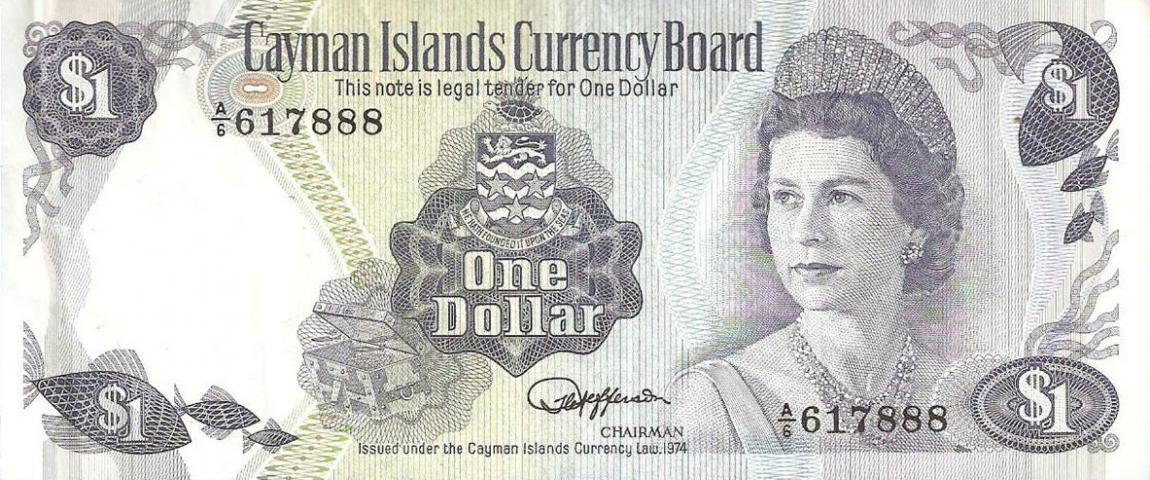 Front of Cayman Islands p5e: 1 Dollar from 1974