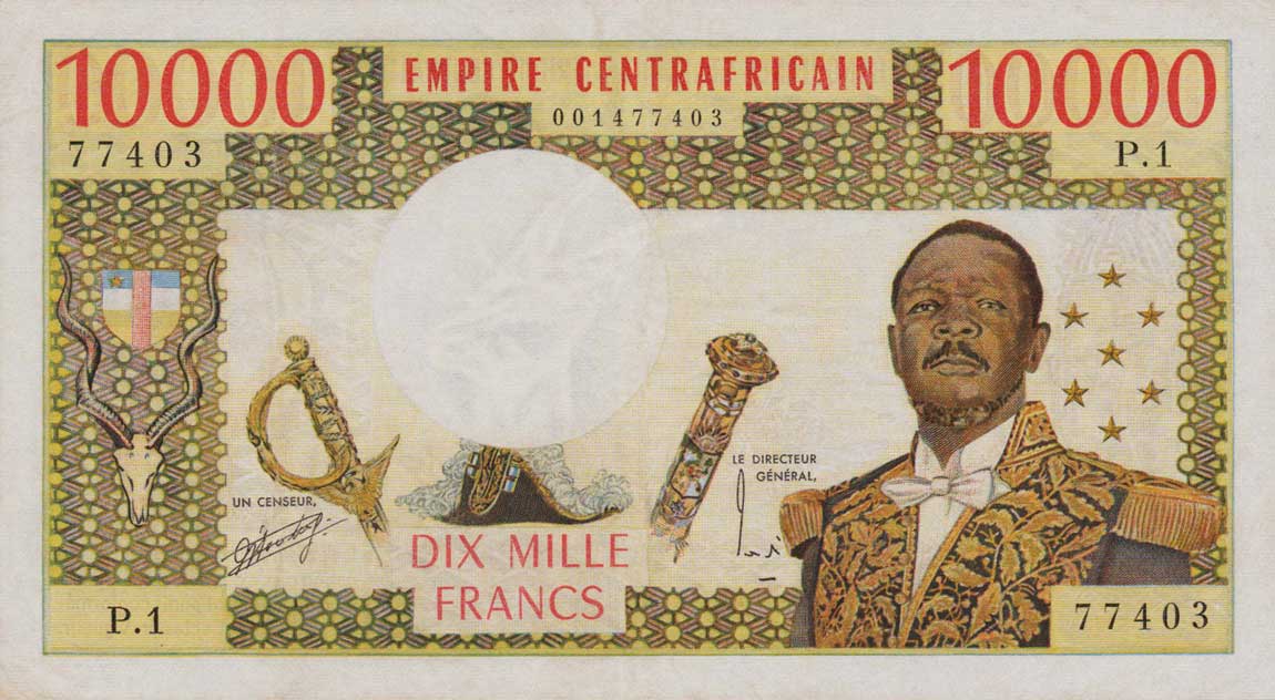 Front of Central African Republic p4a: 10000 Francs from 1976