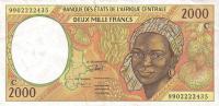 p103Ce from Central African States: 2000 Francs from 1998